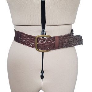 NEW Ralph Lauren Women’s Leather Belt Large Brown Braided Flexible Fit